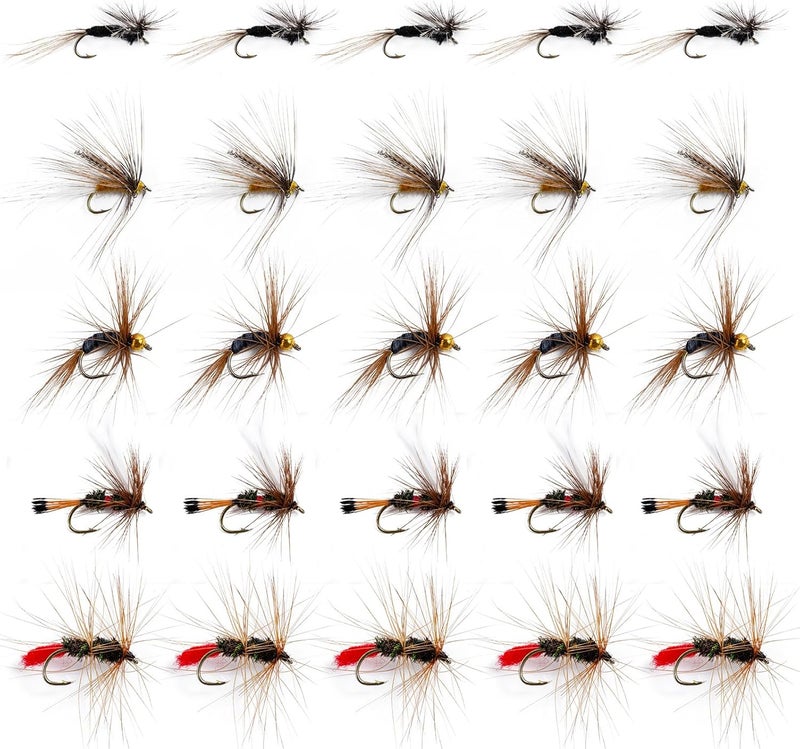 Goture Fly Fishing Flies Kit,25pcs/30pcs/100pcs Fly Fishing Lures,Dry Flies Wet Flies Streamers Nymphs Flies, Fly Fishing Assortment Kit for Bass Trout Salmon Fishing - Image 1